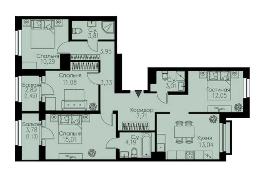 Четырехкомнатная квартира в : площадь 90.05 м2 , этаж: 9 – купить в Санкт-Петербурге